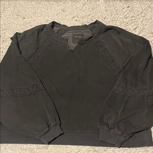 Aerie Black Crewneck Sweater with Lace Details
